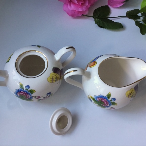 Grace Tea Ware Cream and Sugar with Flowers, Butterflies - Picture 3 of 6